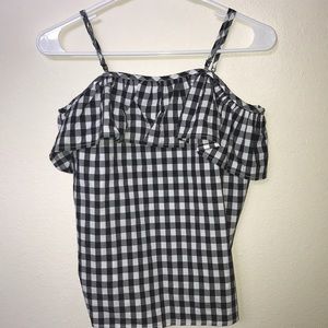 Black and White Gingham Ruffle Top